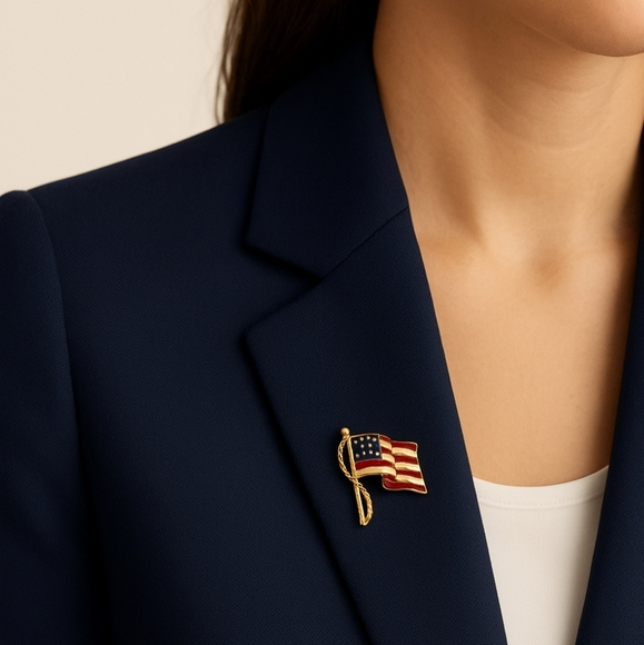 FLAG American Brooch USA Enamel Gold Red White Blue Lapel Pin Old Glory - Picture 2 of 8